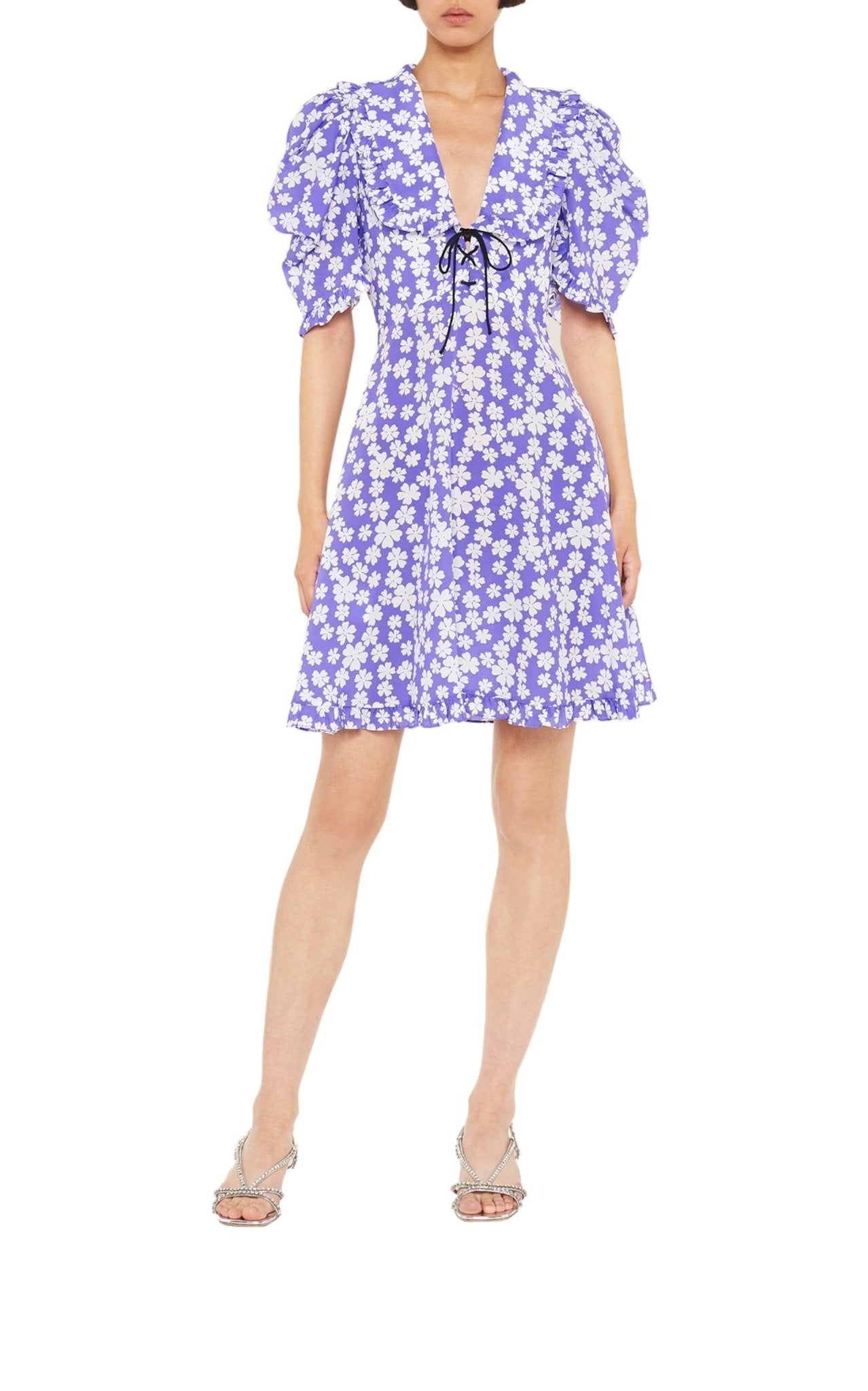 【まー】MIU MIU design dress 38 Miu Miu Marocain Floral Print Silk Dress