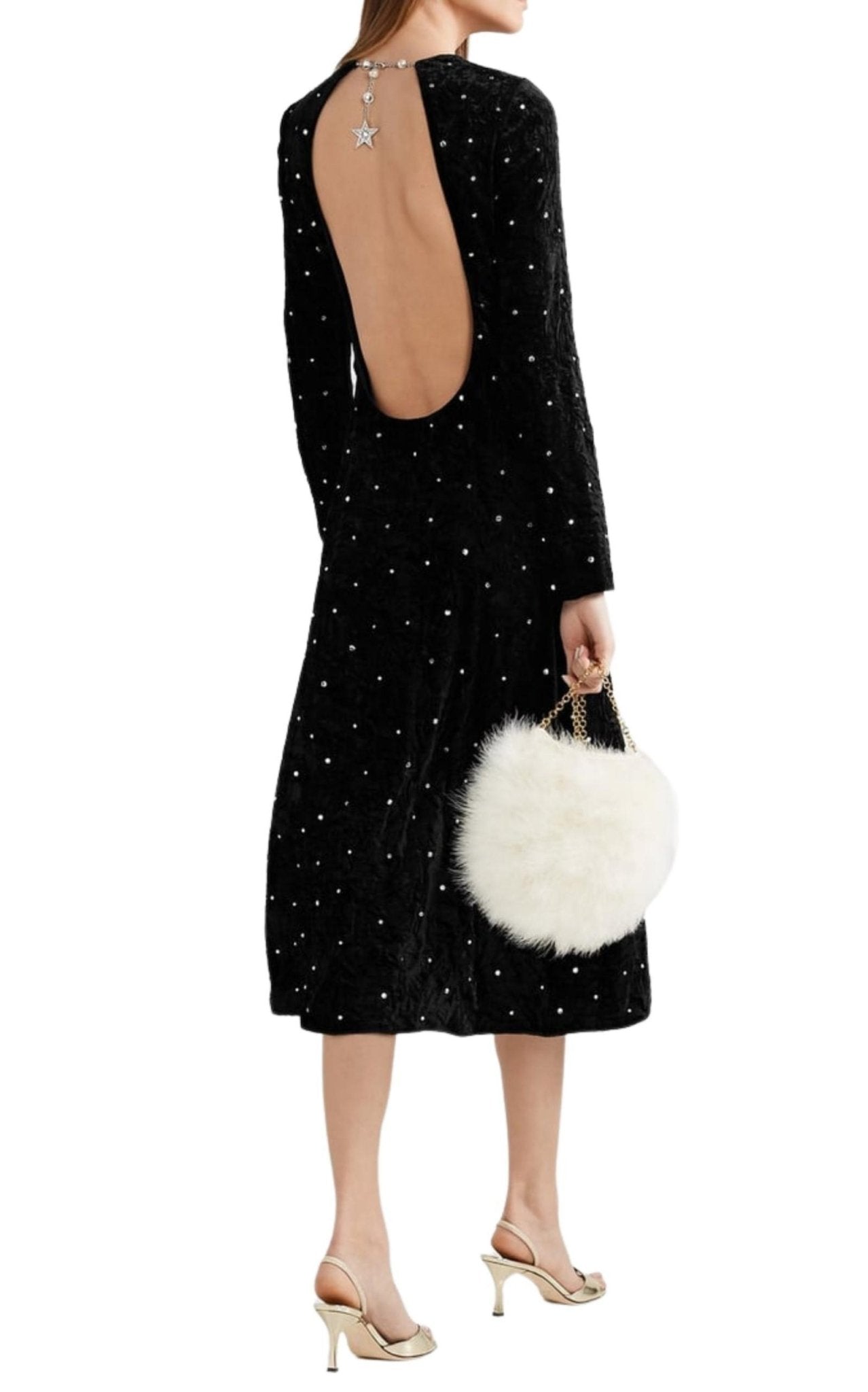 Miu Miu Open - Back Crystal - Embellished Crushed - Velvet Midi Dress - Runway Catalog