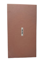 A rectangular, textured dusty rose or mauve-colored box with a small white vertical label in the center featuring the black 'miu miu' logo, set against a plain white background.