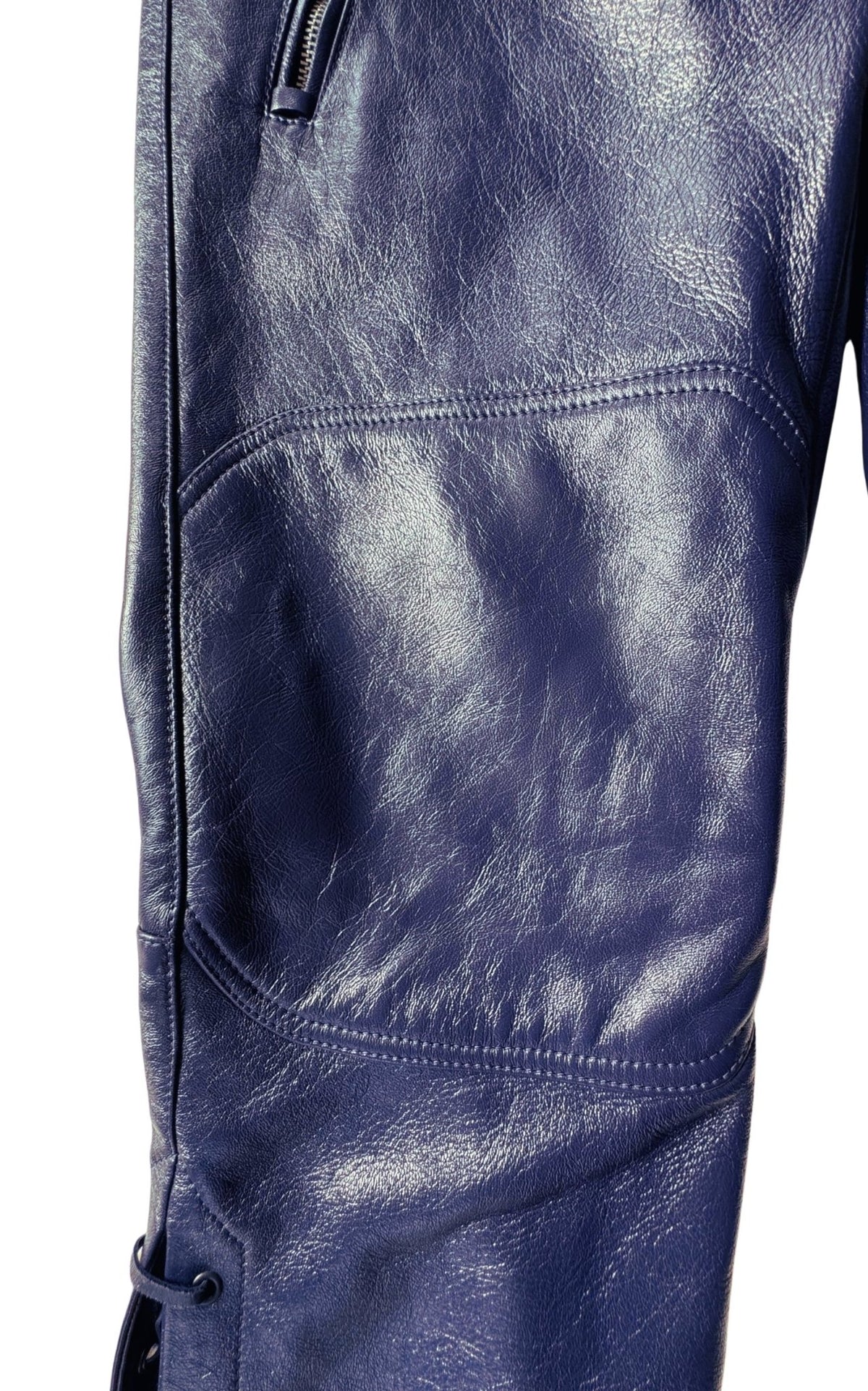 Miu Miu Runway Blue Leather Lace-Up Moto Pants - Runway Catalog