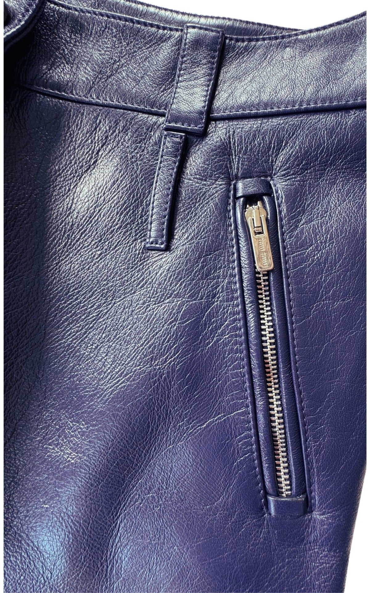 Miu Miu Runway Blue Leather Lace-Up Moto Pants - Runway Catalog