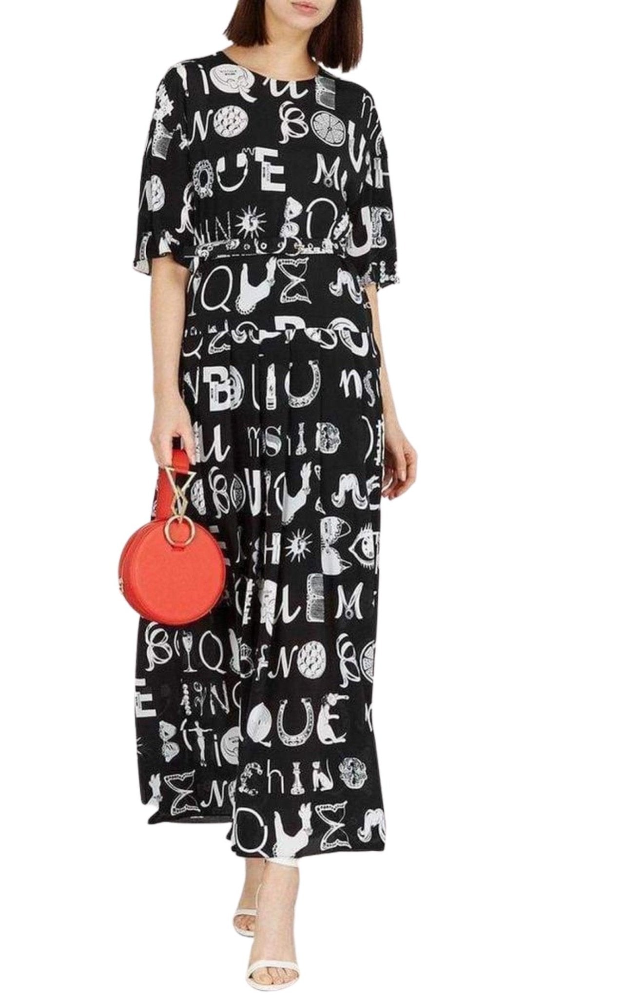 [V12] BIG TYPO MOCK Mサイズ Moschino Black Typography-Print Maxi Dress