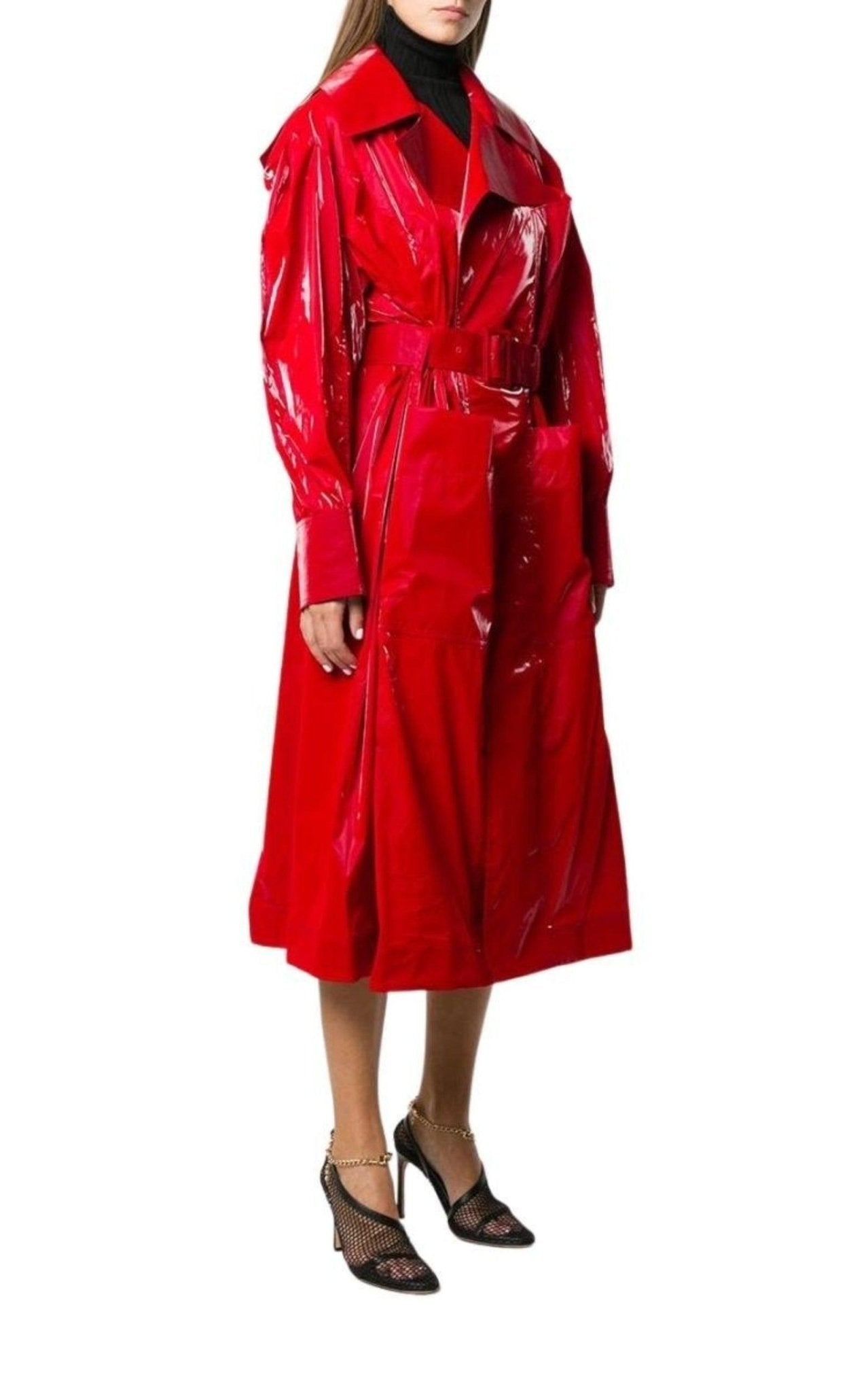Mugler Belted Glossy Red Trench Coat - Runway Catalog