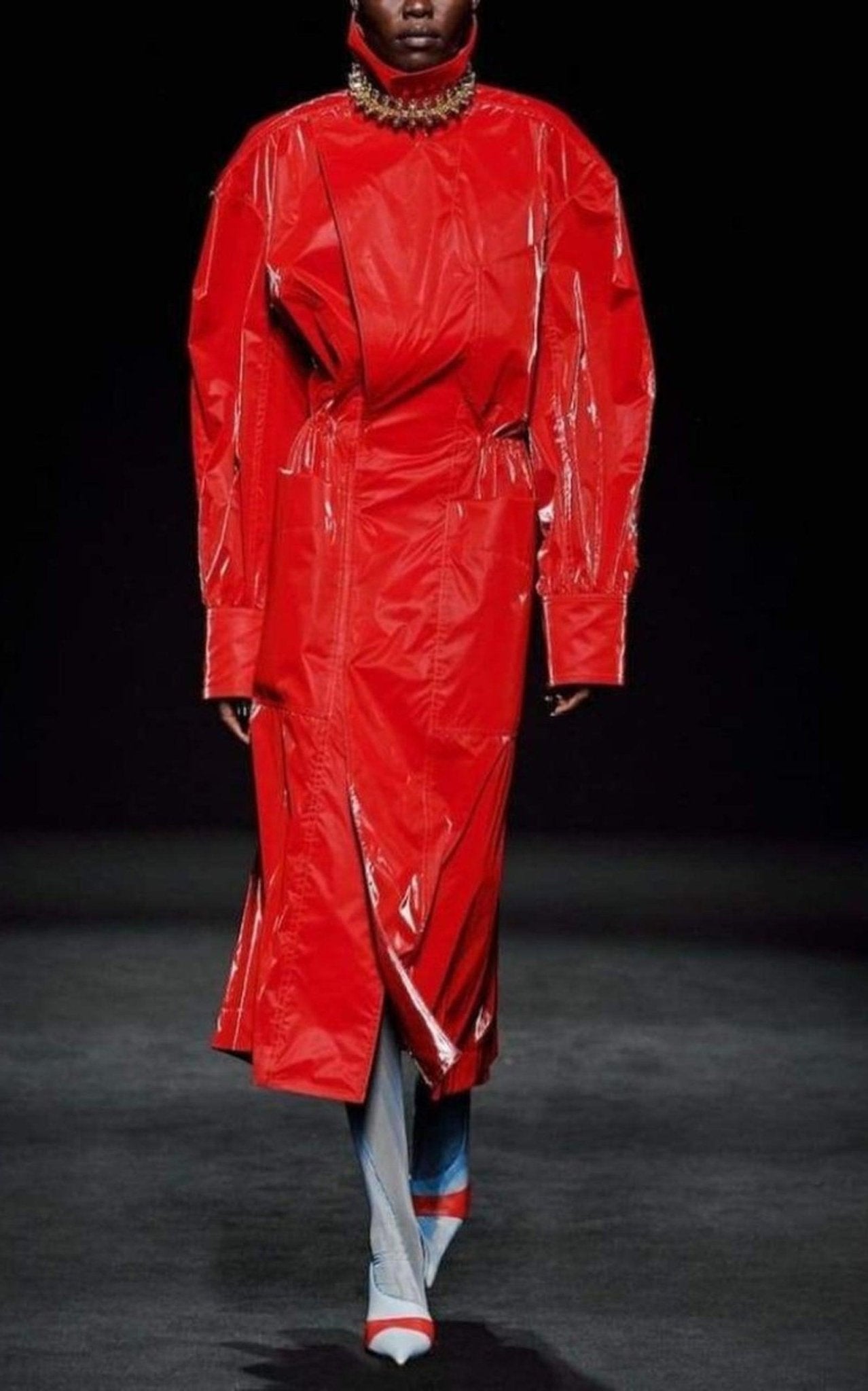 Mugler Belted Glossy Red Trench Coat - Runway Catalog