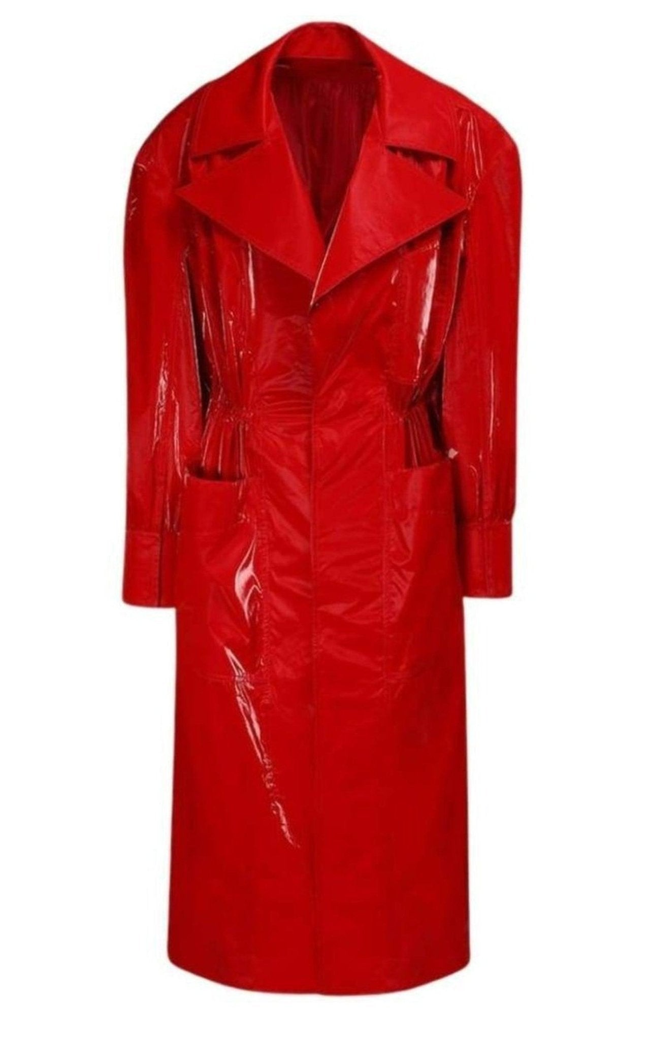 Mugler Belted Glossy Red Trench Coat - Runway Catalog