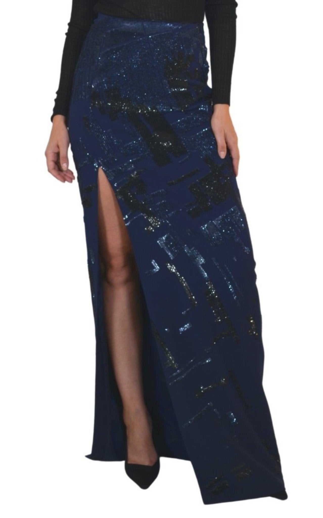 Mugler Sequins Embellished Blue Maxi Skirt - Runway Catalog