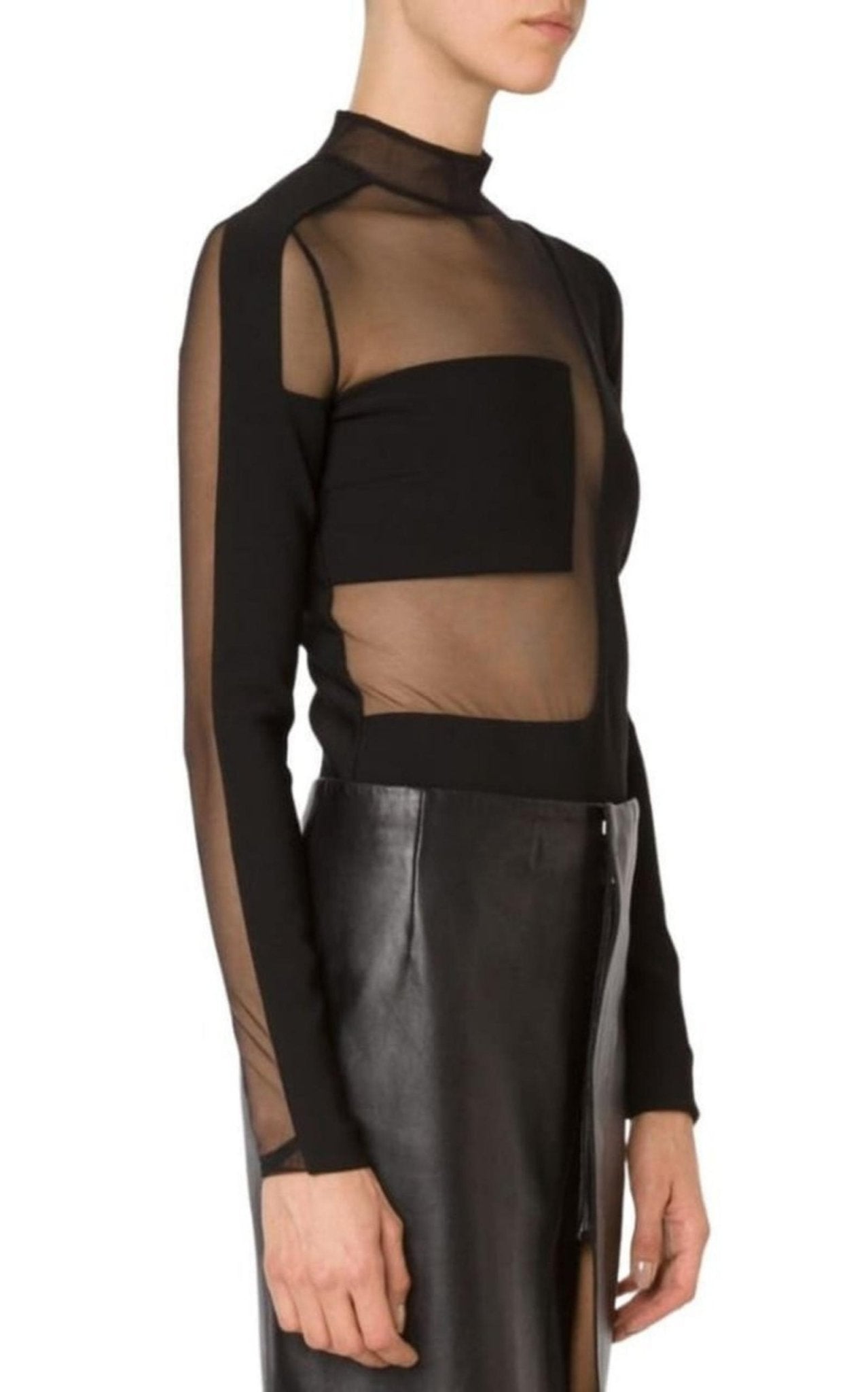 Mugler Black Sheer Panel Bodysuit