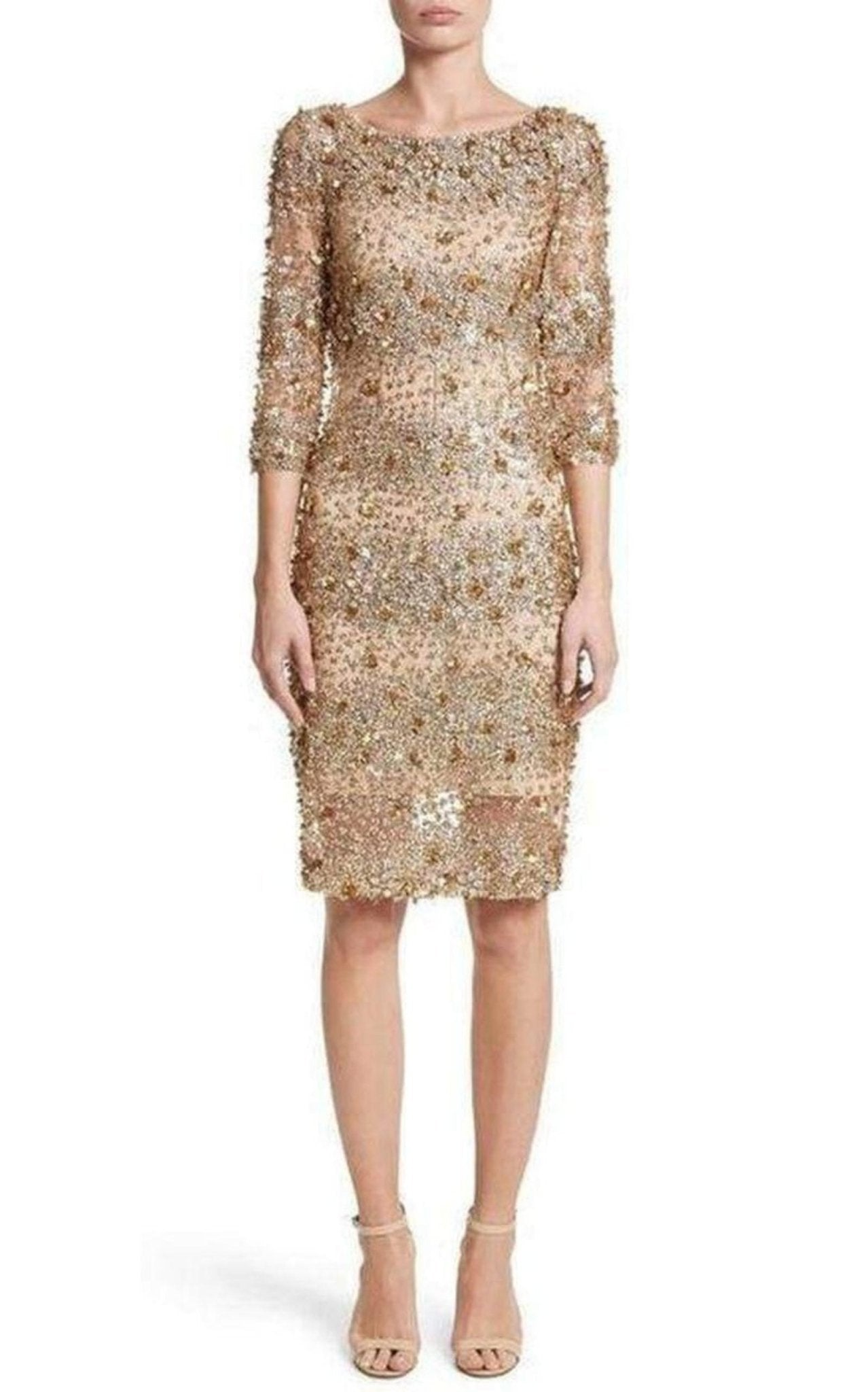 Naeem Khan Naeem Khan Beaded Gold Fitted Cocktail Dress - Runway Catalog