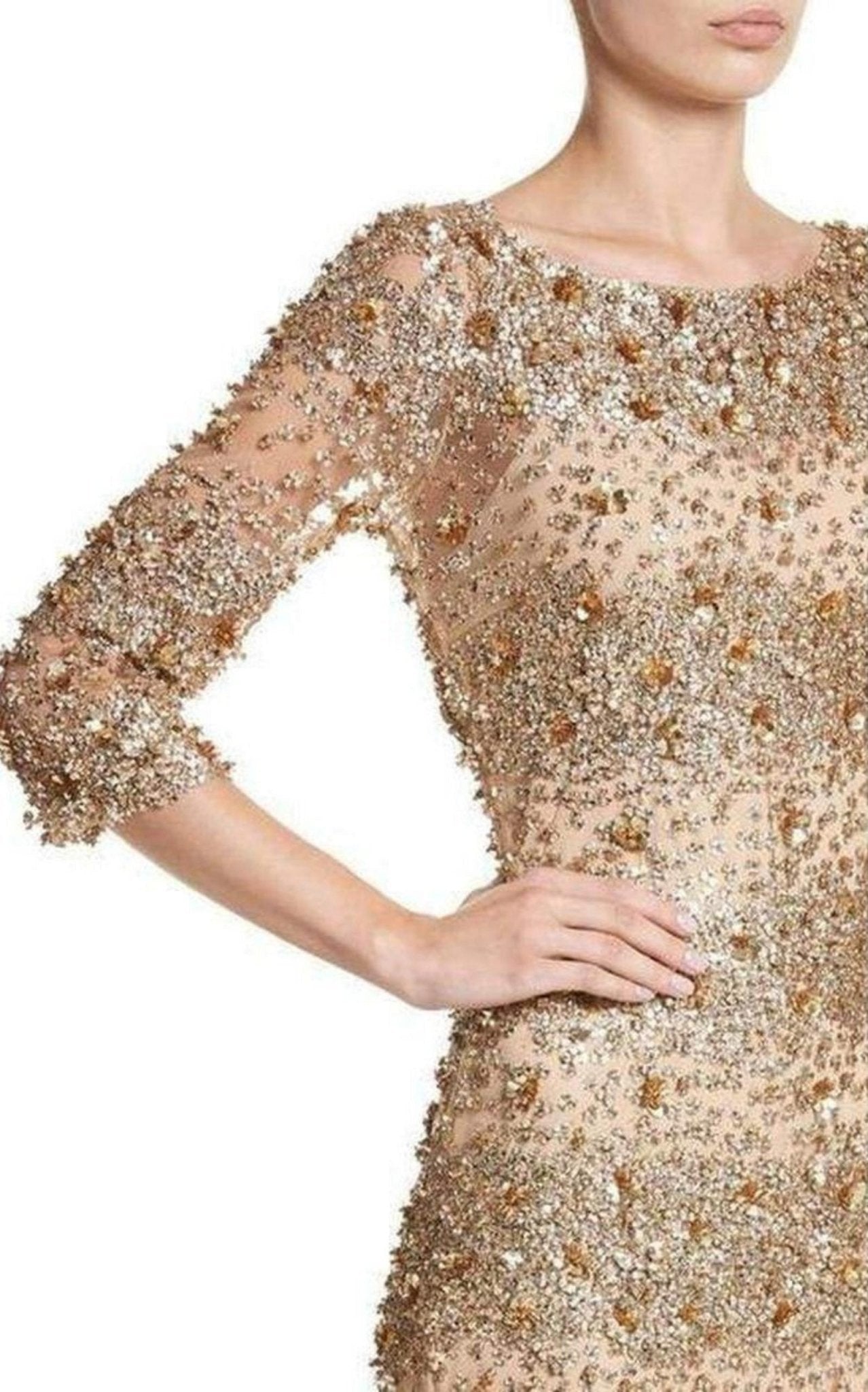 Naeem Khan Naeem Khan Beaded Gold Fitted Cocktail Dress - Runway Catalog