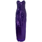 New Arrivals by Ilkyaz Ozel Purple Sequin Bustier Satin Gown - Runway Catalog