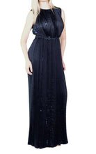 Nina Ricci Black Pleated Sequin Embellished Maxi Silk Gown - Runway Catalog