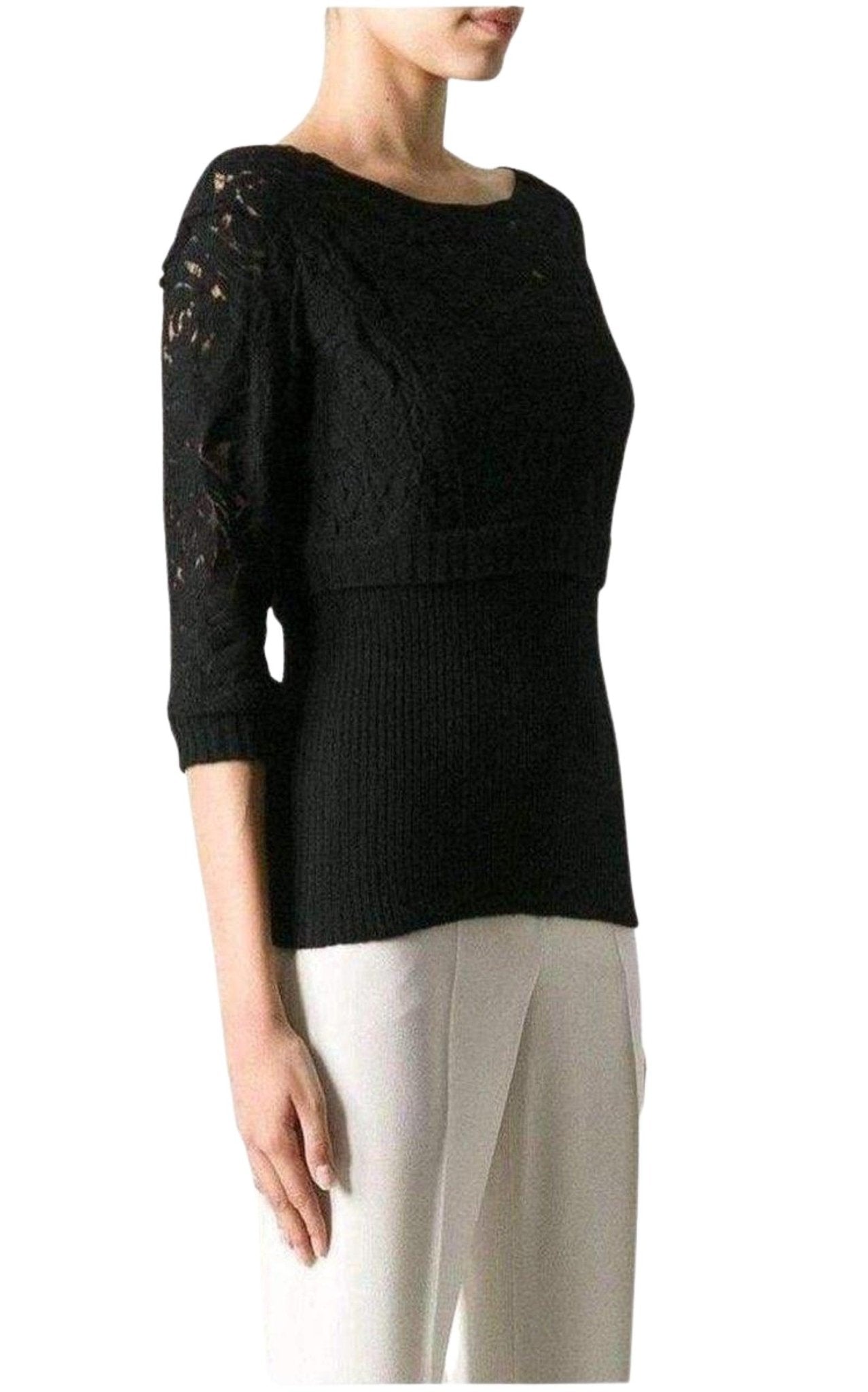 Nina Ricci Black Wool Blend Lace Sweater - Runway Catalog