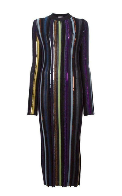 Nina Ricci Long Sleeve Sequin Embellished Knit Bayadere Dress - Runway Catalog