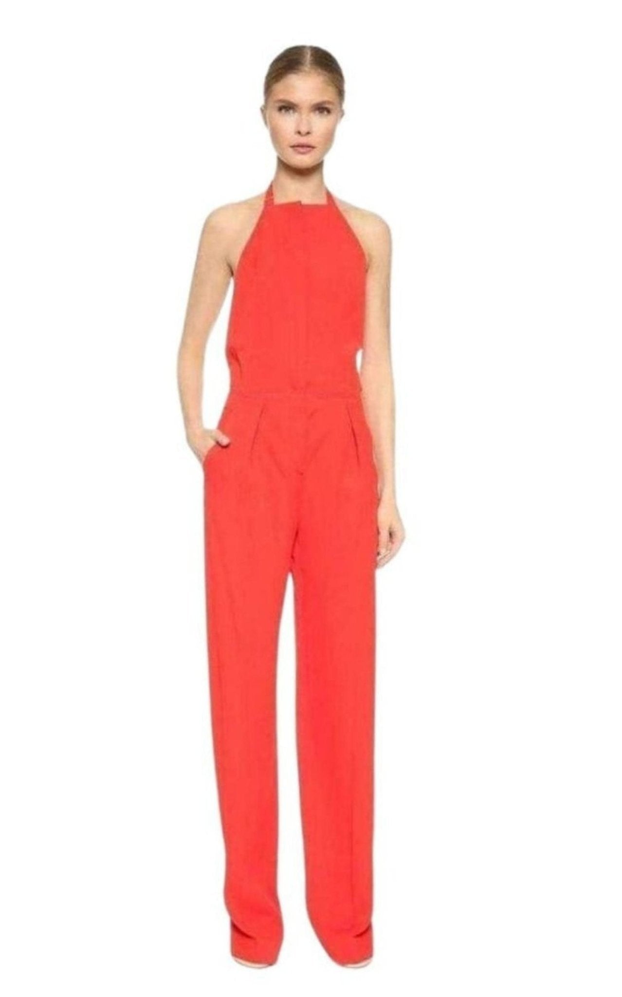 Nina Ricci Red Open Back Sleeveless Silk Jumpsuit - Runway Catalog