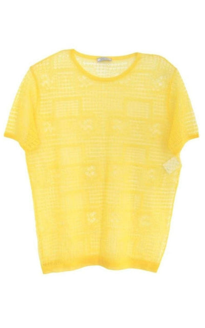 Nina Ricci Yellow Silk Sheer Fine Knit T-Shirt - Runway Catalog