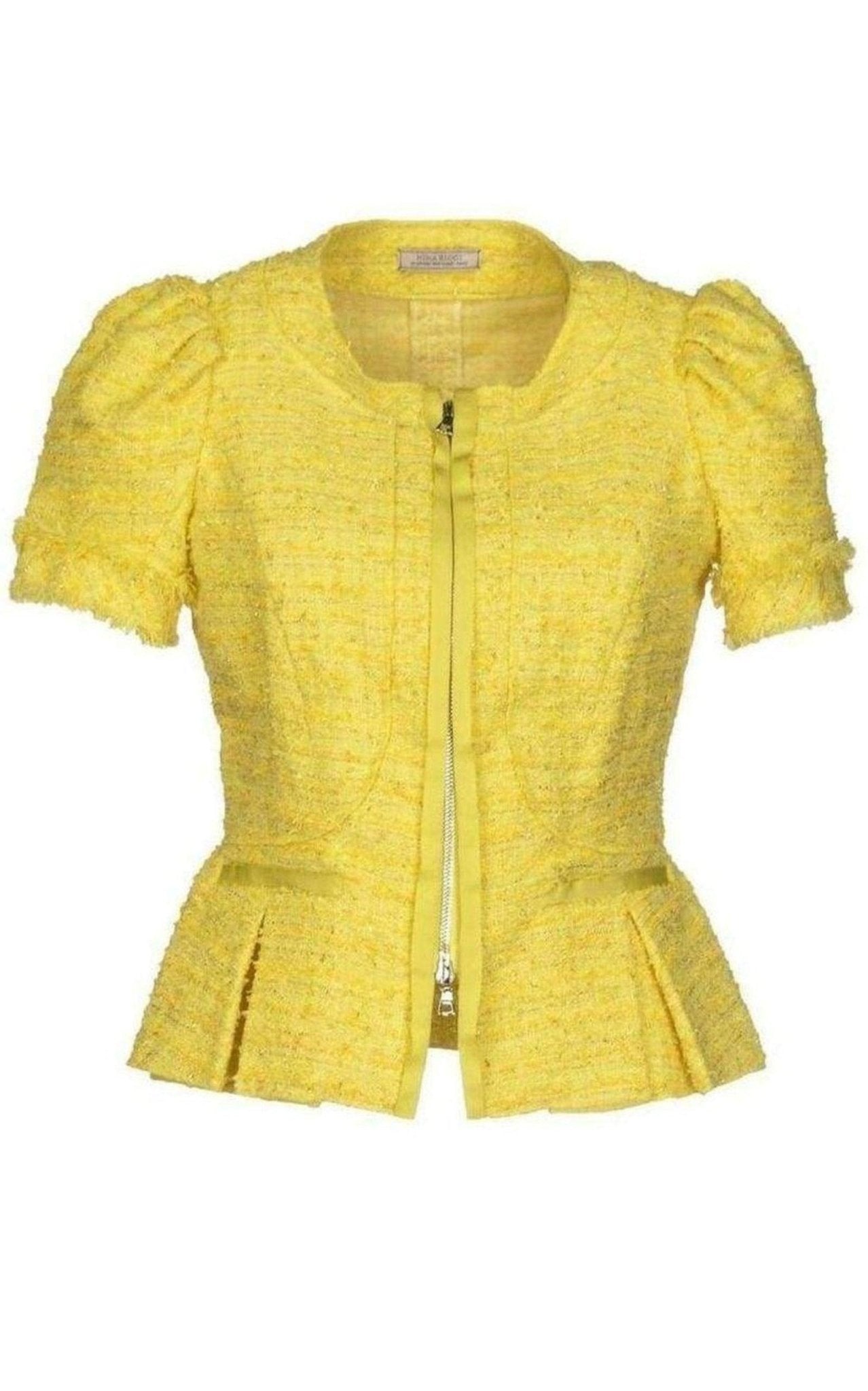Nina Ricci Yellow Tweed Cropped Blazer Jacket - Runway Catalog