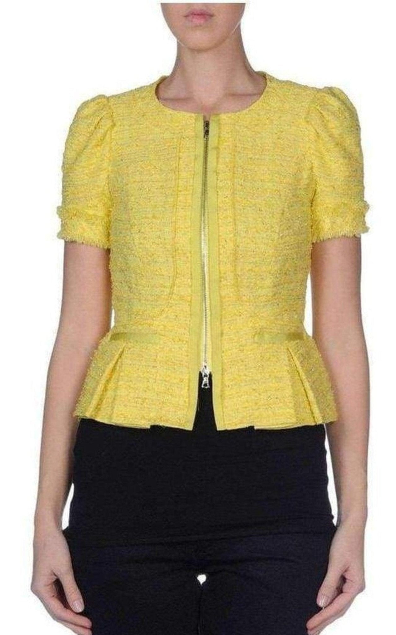 Nina Ricci Yellow Tweed Cropped Blazer Jacket - Runway Catalog