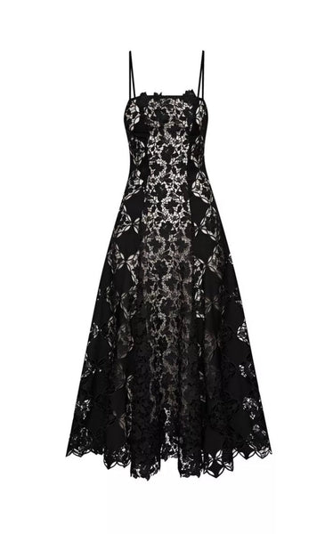 oscar de la renta guipure lace midi dress Oscar de la Renta Looped Ribbon Tweed Midi Dress with Guipure Lace Detail