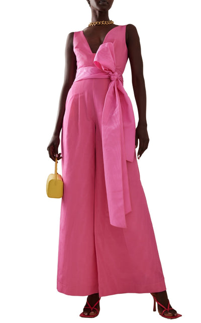 Oscar de la Renta Cotton - blend Jumpsuit with Belt Details - Runway Catalog