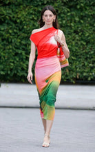 Oscar de la Renta Drapiertes Midikleid aus Jersey mit Wasserfarben-Print – Laufsteg-Katalog