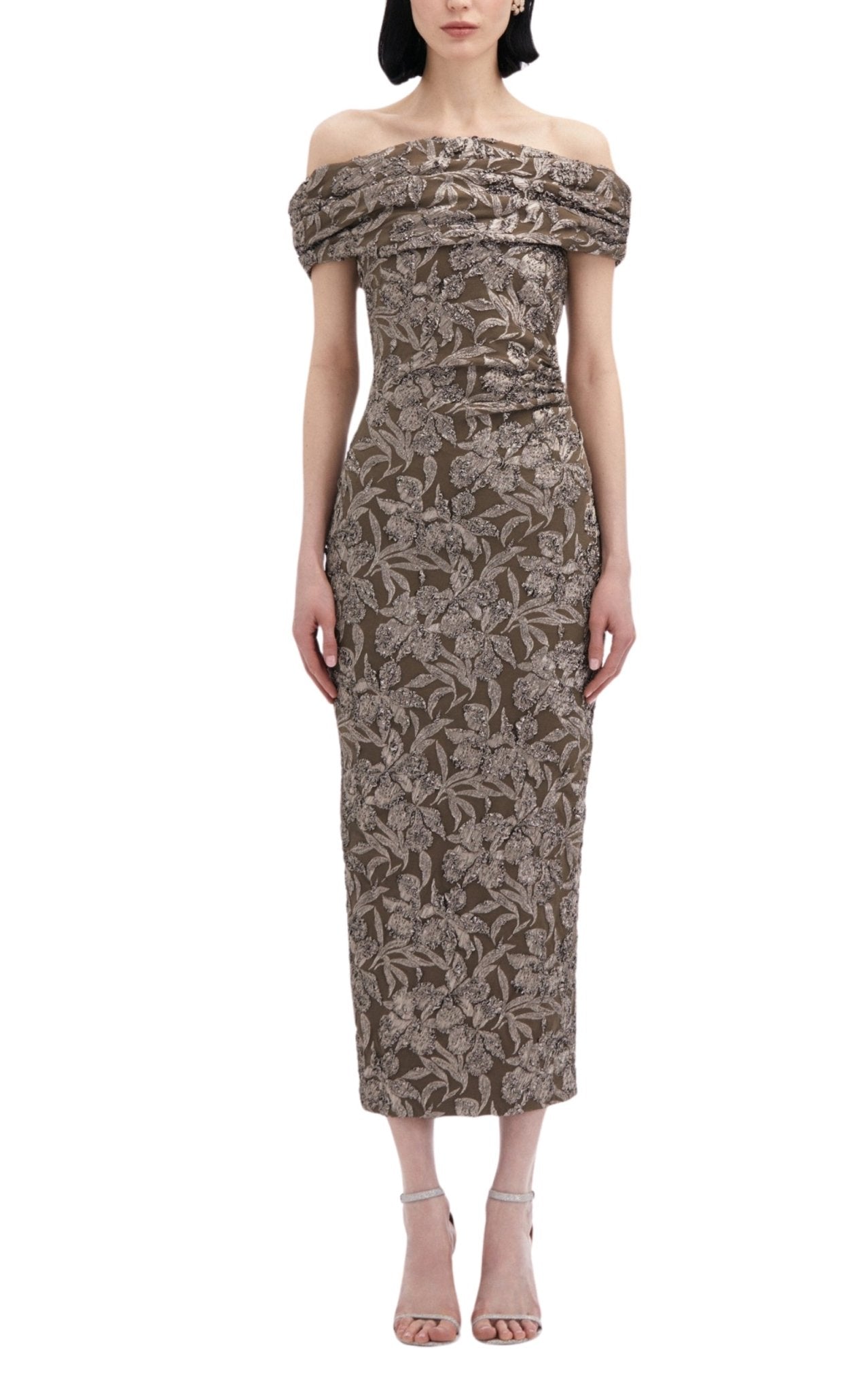 Oscar de la Renta Floral Metallic Jacquard Midi Dress