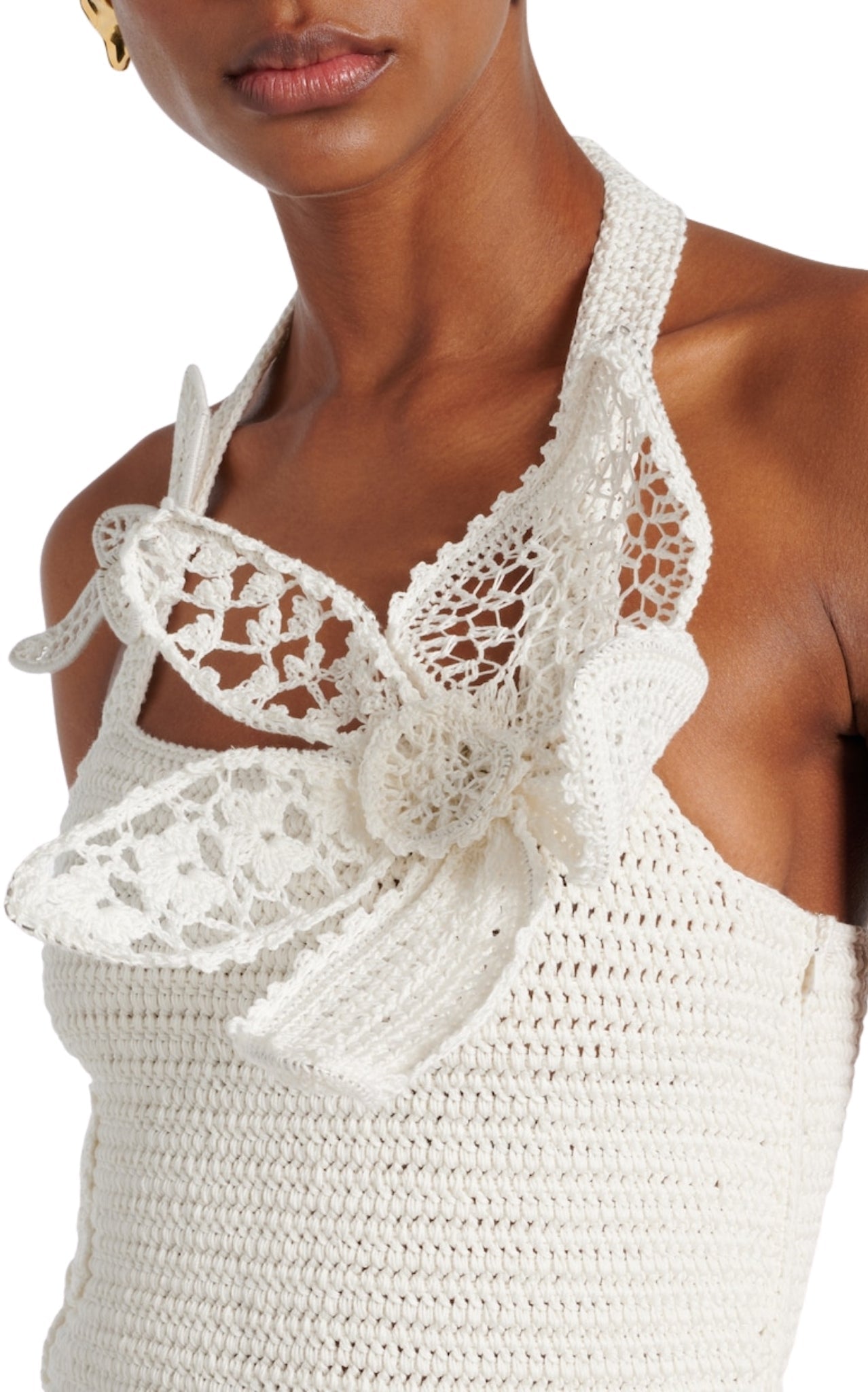 Oscar de la Renta halter orchid crochet knit cotton dress