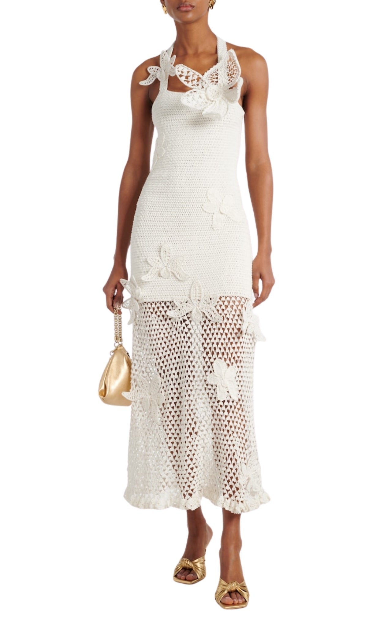 Oscar de la Renta halter orchid crochet knit cotton dress