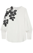 Oscar de la Renta Leaf Embroidered Silk Blouse - Runway Catalog