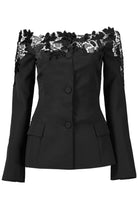 Oscar de la Renta Blazer en velours et dentelle guipure à épaules dénudées - Catalogue défilé