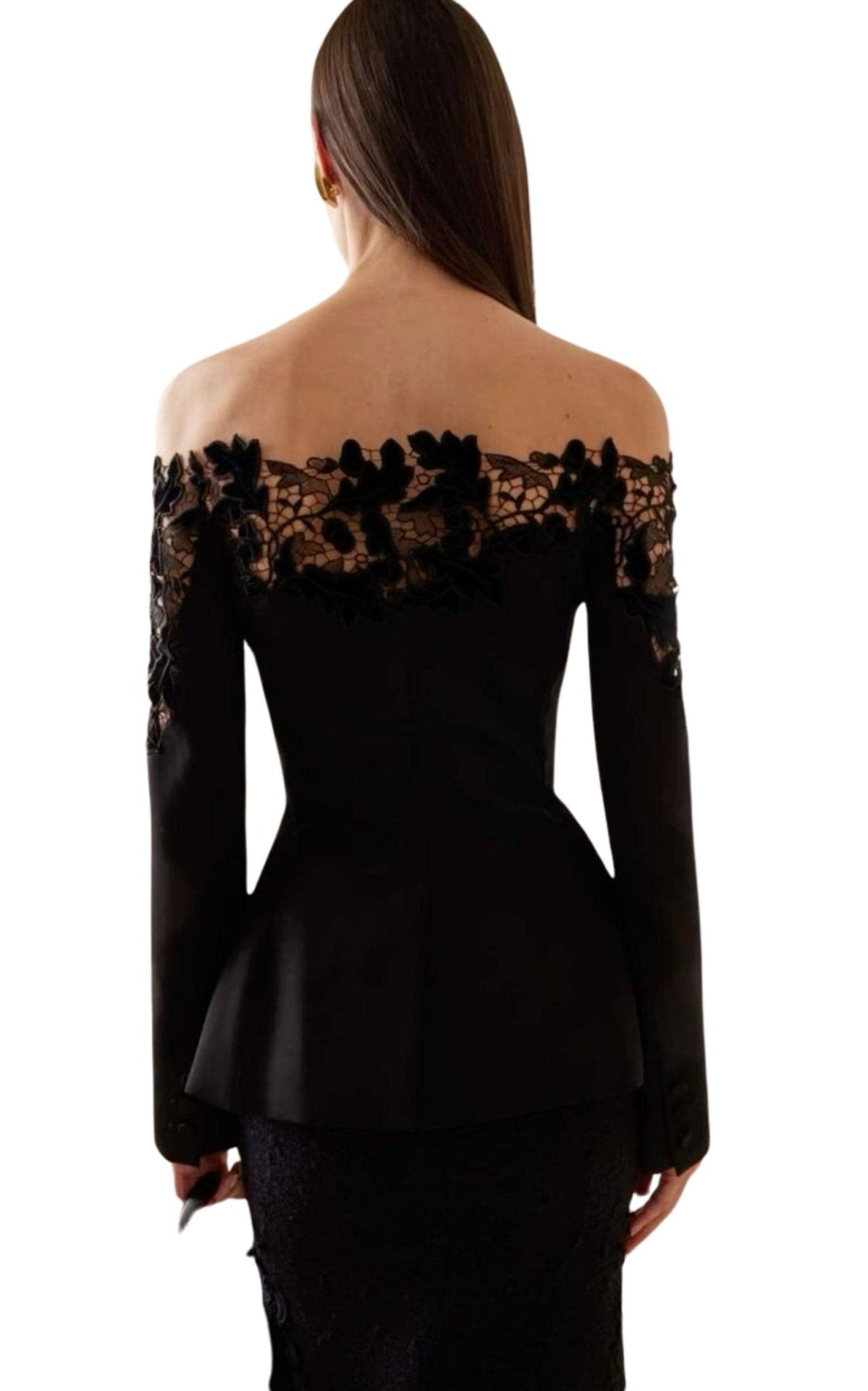 Oscar de la Renta Off - Shoulder Velvet Guipure Lace Blazer - Runway Catalog