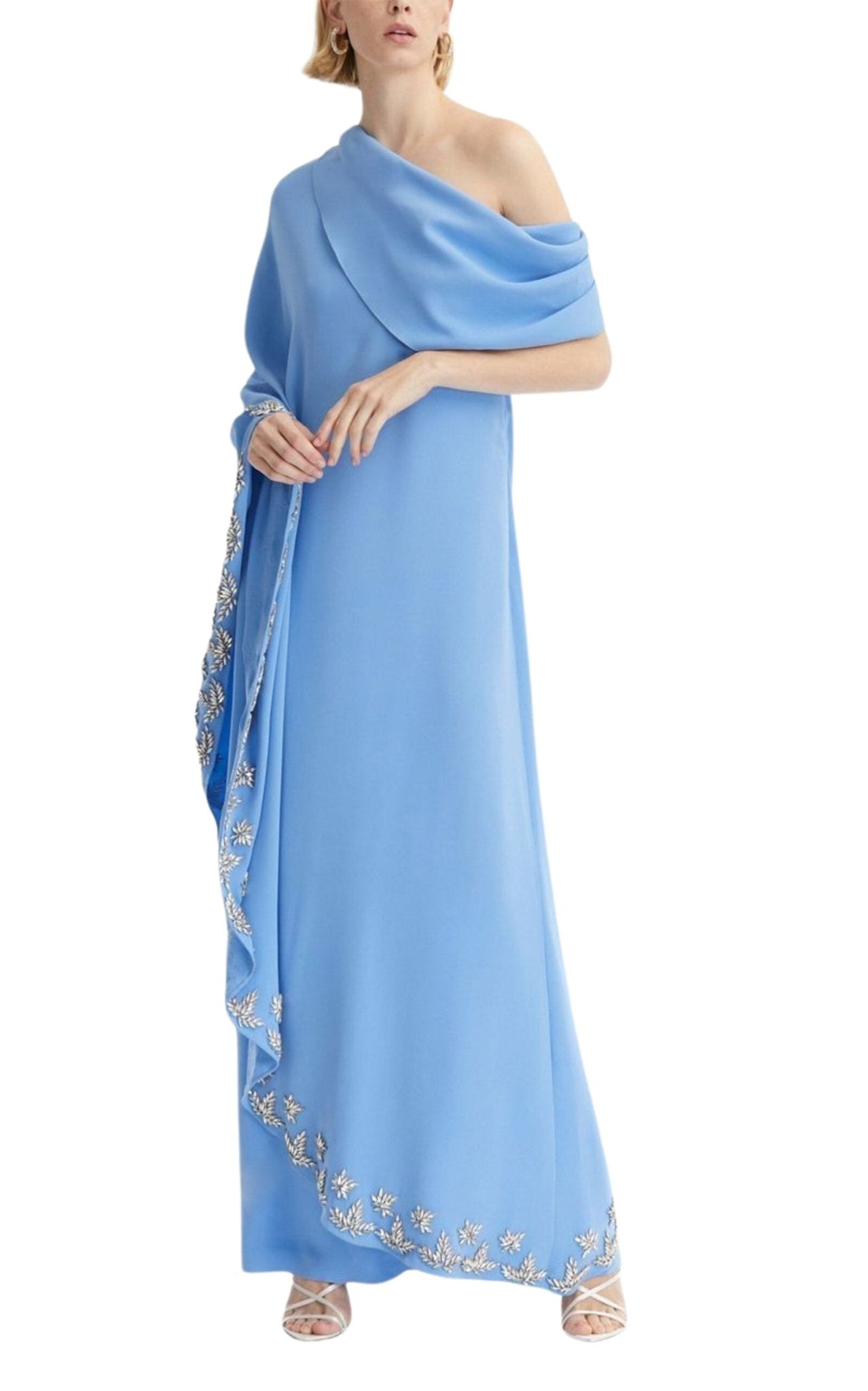 Oscar de la Renta One Shoulder Drape Crystal Embroidered Dress - Runway Catalog