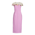 Oscar de la Renta Poppies Illusion Neck Pencil Wool Pink Midi Dress - Runway Catalog