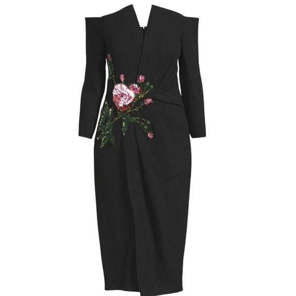 Oscar de la Renta V-neck Crystal Cocktail Dress 6