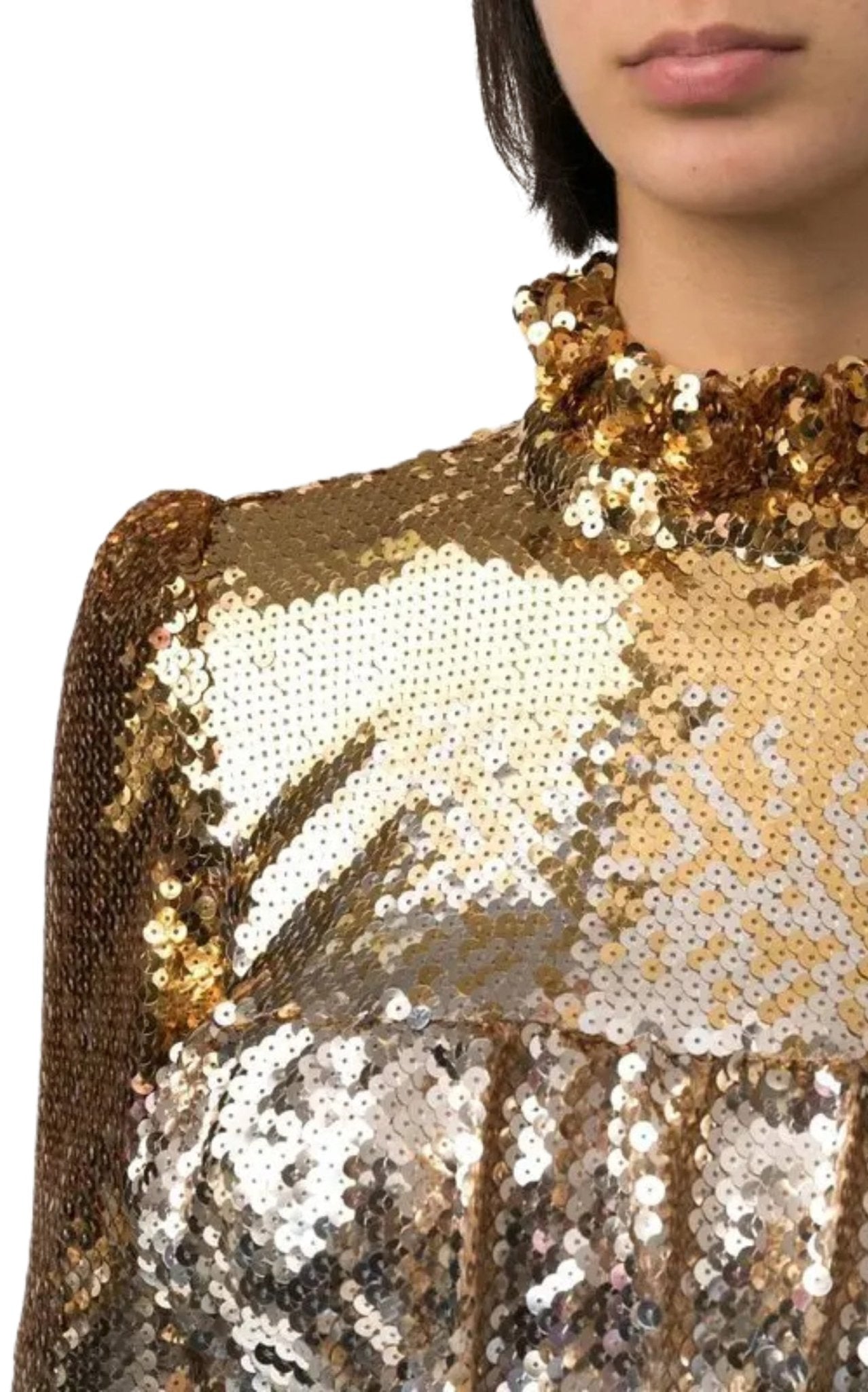 Paco Rabanne Sequin Top With High Ruffle Neck - Runway Catalog