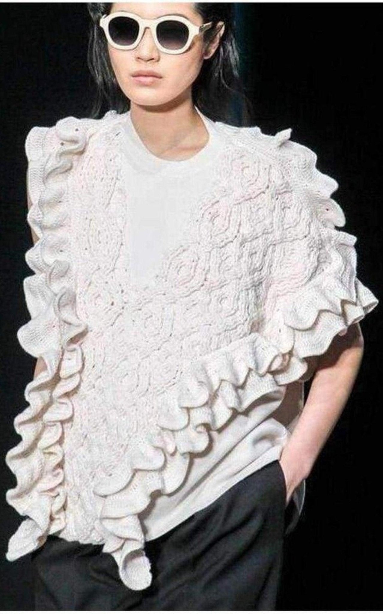 Phillip Lim Wool Crochet Ruffle Sleeveless Knit Sweater Vest