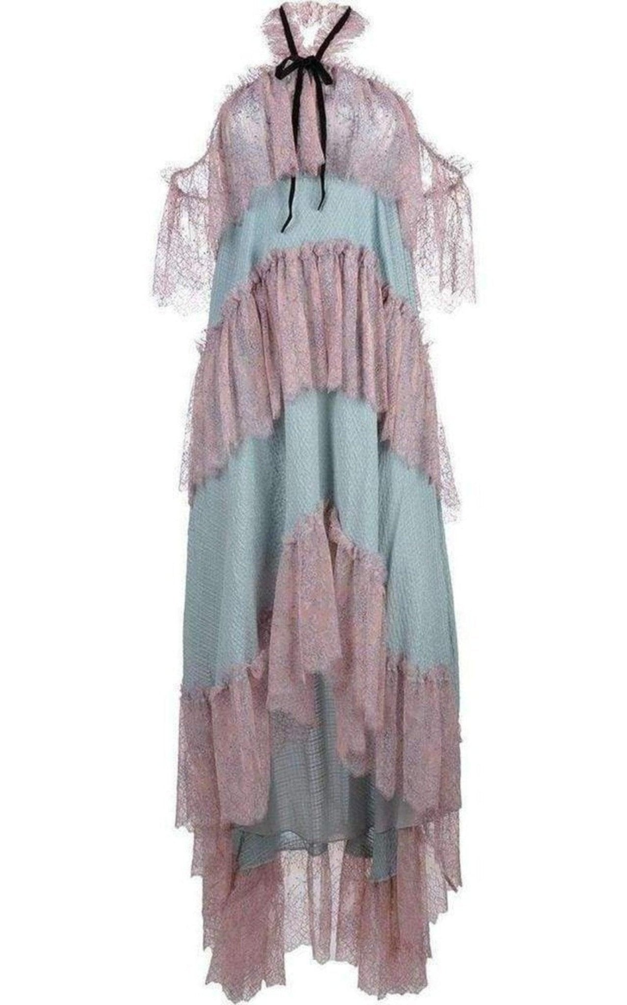 Philosophy Di Lorenzo Serafini Schulterfreies, gestuftes Seidenkleid – Laufsteg-Katalog