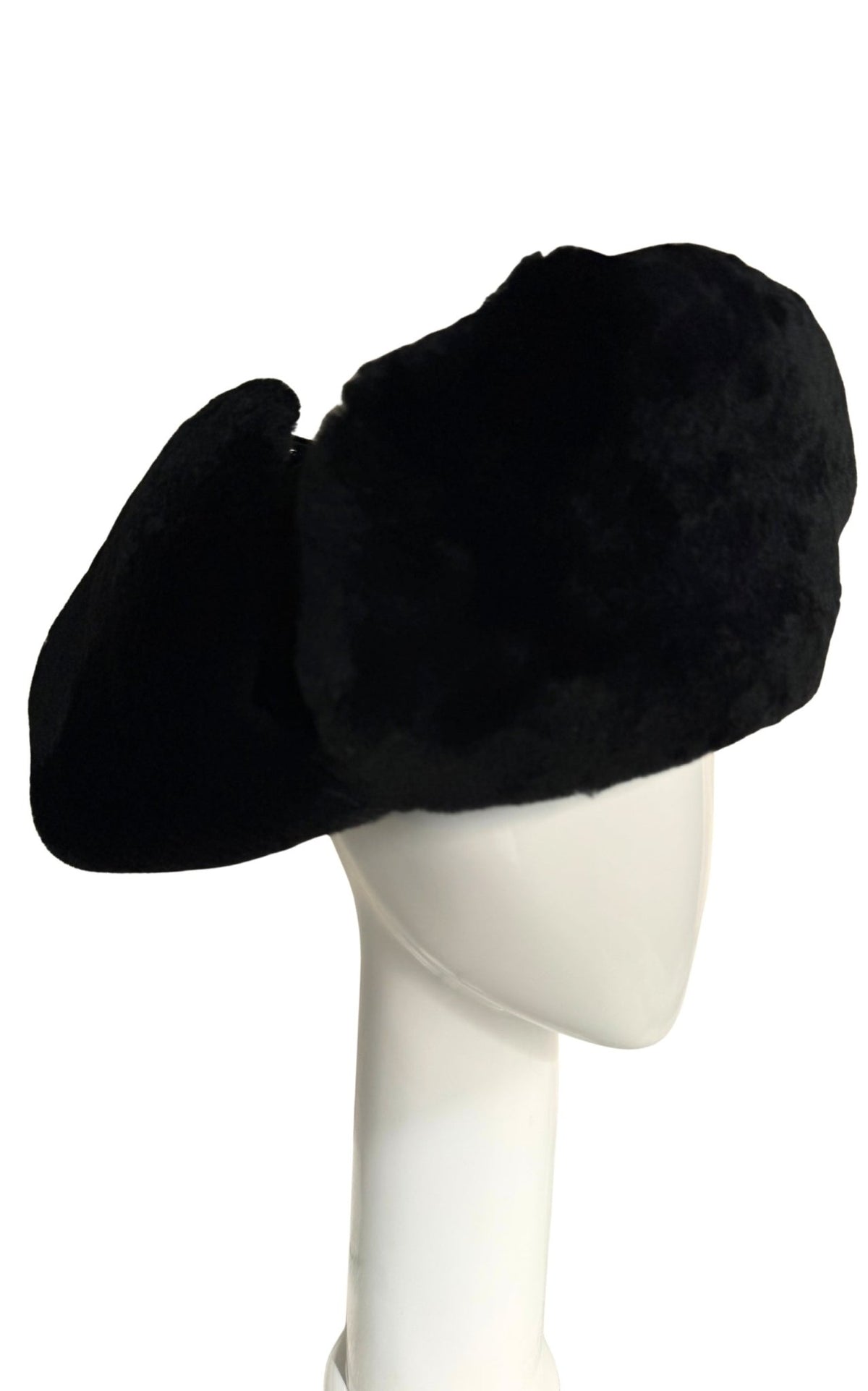 Prada black nylon trapper hat fully lined in genuine shearling leather