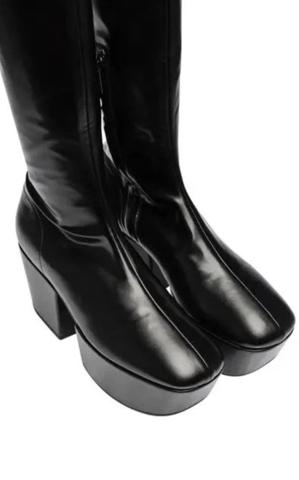 Prada black platform over-the-knee boots with square toe