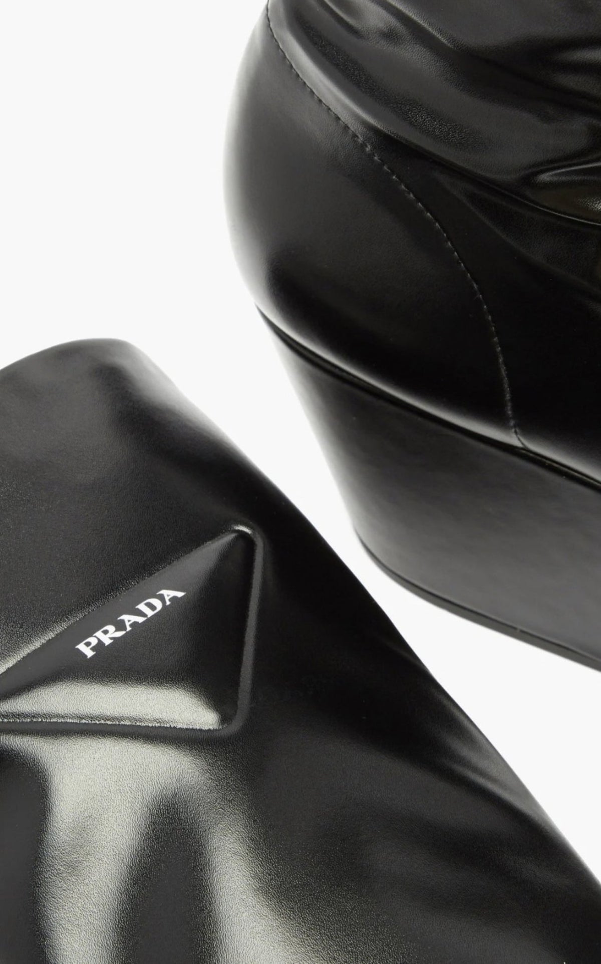 Prada black platform over-the-knee boots with square toe