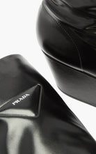 Prada black platform over-the-knee boots with square toe