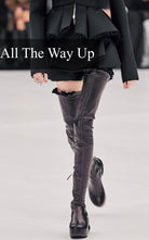 Prada black platform over-the-knee boots with square toe