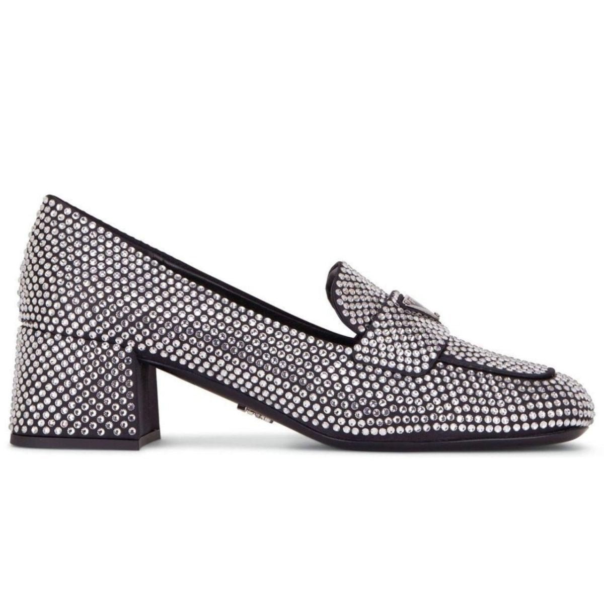 PRADA プラダ パンプス ラインストーン サテン Glow クリスタル Prada Crystal-embellished Logo-plaque Loafers