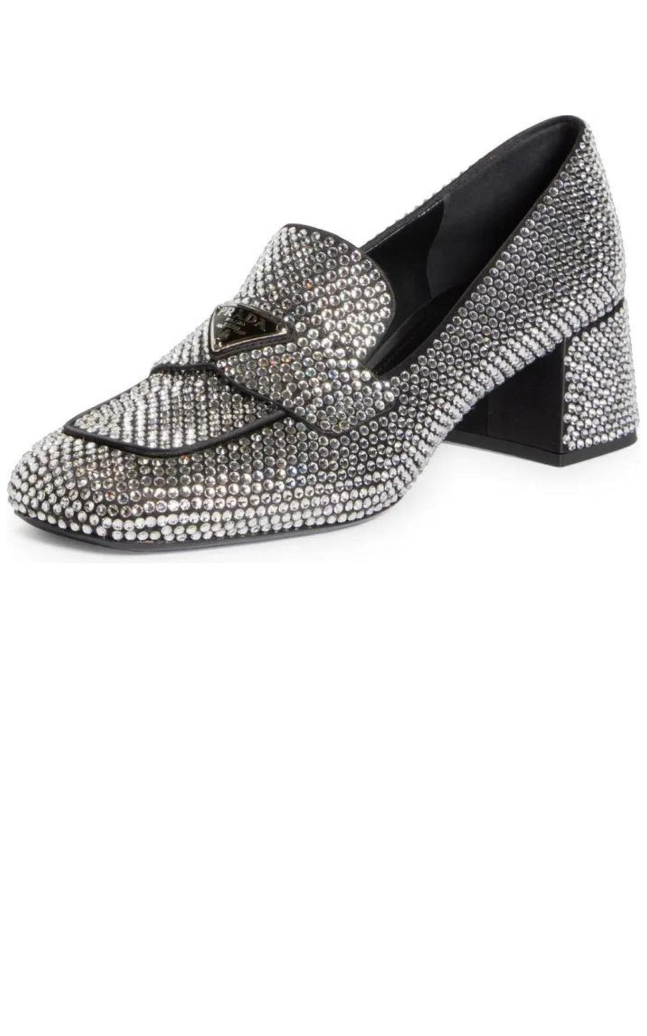 PRADA プラダ パンプス ラインストーン サテン Glow クリスタル Prada Crystal-embellished Logo-plaque Loafers