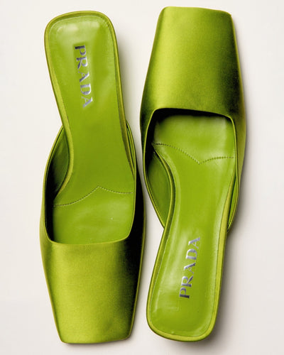 Prada Green Satin Mules Loafers - Runway Catalog