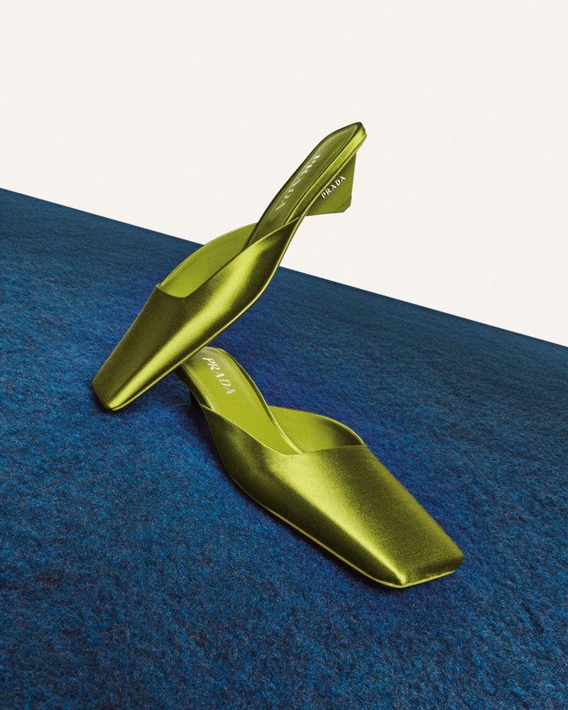 Prada Green Satin Mules Loafers - Runway Catalog