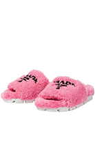 Prada Logo - embroidered Faux Shearling Slides - Runway Catalog