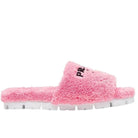 Prada Logo - embroidered Faux Shearling Slides - Runway Catalog