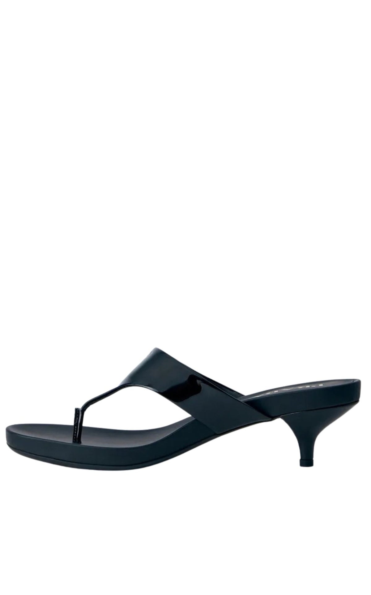 Prada black patent leather thong sandals with open toe and kitten heel
