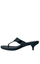 Prada black patent leather thong sandals with open toe and kitten heel