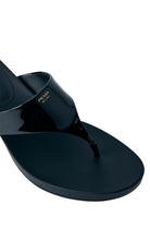 Prada black patent leather thong sandals with open toe and kitten heel